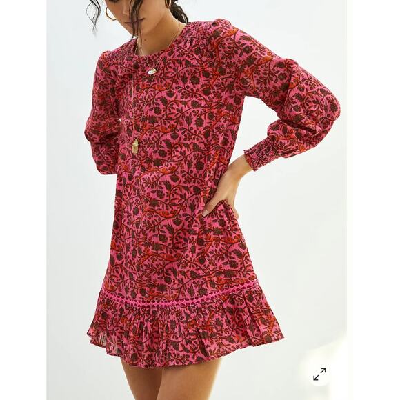 NWT Anthropologie Beau Mini Dress Ruffles Hem Pink Women's XS / 0-2 - Picture 1 of 9